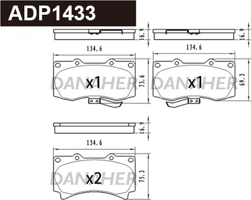 Danaher ADP1433 - Brake Pad Set, disc brake autospares.lv