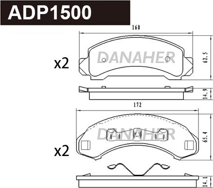 Danaher ADP1500 - Brake Pad Set, disc brake autospares.lv