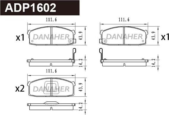 Danaher ADP1602 - Brake Pad Set, disc brake autospares.lv