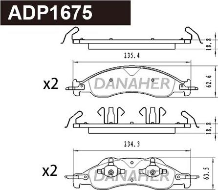 Danaher ADP1675 - Brake Pad Set, disc brake autospares.lv