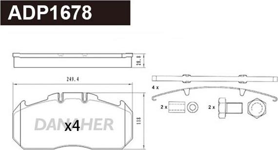 Danaher ADP1678 - Brake Pad Set, disc brake autospares.lv