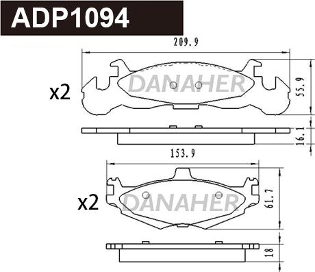 Danaher ADP1094 - Brake Pad Set, disc brake autospares.lv