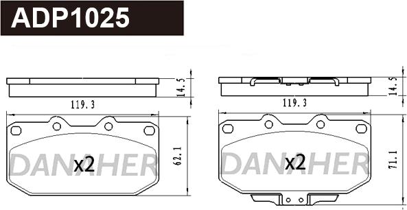 Danaher ADP1025 - Brake Pad Set, disc brake autospares.lv