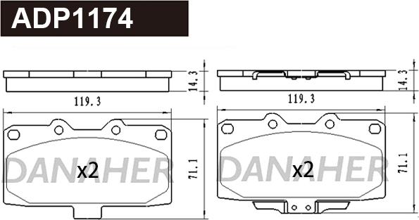 Danaher ADP1174 - Brake Pad Set, disc brake autospares.lv