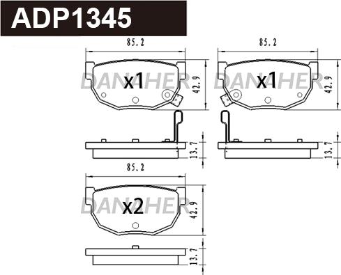 Danaher ADP1345 - Brake Pad Set, disc brake autospares.lv