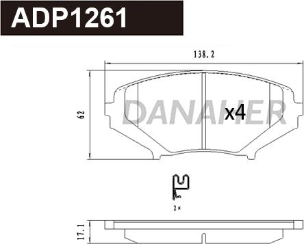 Danaher ADP1261 - Brake Pad Set, disc brake autospares.lv