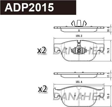 Danaher ADP2015 - Brake Pad Set, disc brake autospares.lv