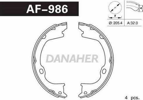 Danaher AF986 - Brake Shoe Set, parking brake autospares.lv