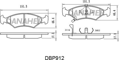 Danaher DBP912 - Brake Pad Set, disc brake autospares.lv