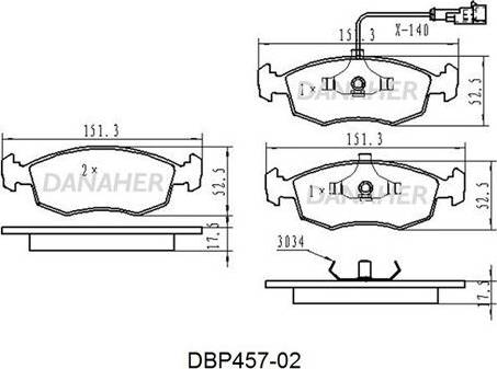 Danaher DBP457-02 - Brake Pad Set, disc brake autospares.lv