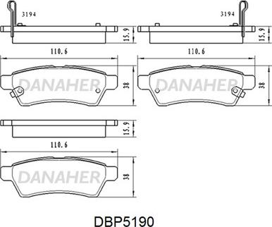 Danaher DBP5190 - Brake Pad Set, disc brake autospares.lv