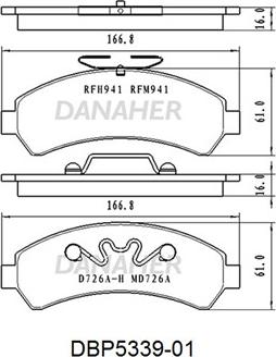 Danaher DBP5339-01 - Brake Pad Set, disc brake autospares.lv