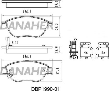 Danaher DBP1990-01 - Brake Pad Set, disc brake autospares.lv