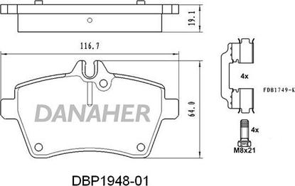 Danaher DBP1948-01 - Brake Pad Set, disc brake autospares.lv