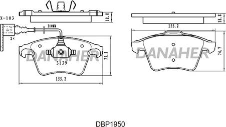 Danaher DBP1950 - Brake Pad Set, disc brake autospares.lv