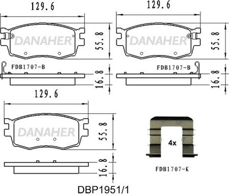 Danaher DBP1951/1 - Brake Pad Set, disc brake autospares.lv