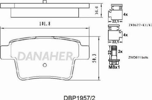 Danaher DBP1957/2 - Brake Pad Set, disc brake autospares.lv