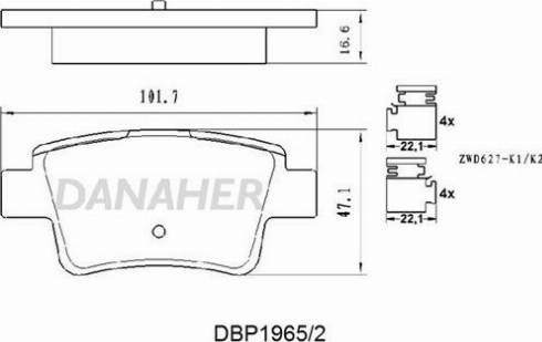 Danaher DBP1965/2 - Brake Pad Set, disc brake autospares.lv