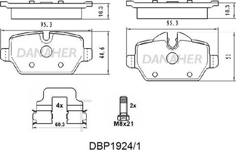 Danaher DBP1924/1 - Brake Pad Set, disc brake autospares.lv