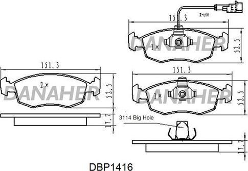 Danaher DBP1416 - Brake Pad Set, disc brake autospares.lv