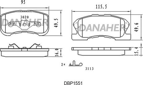 Danaher DBP155/1 - Brake Pad Set, disc brake autospares.lv