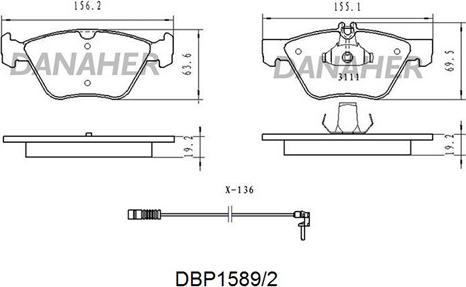 Danaher DBP1589/2 - Brake Pad Set, disc brake autospares.lv