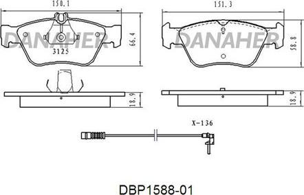 Danaher DBP1588-01 - Brake Pad Set, disc brake autospares.lv