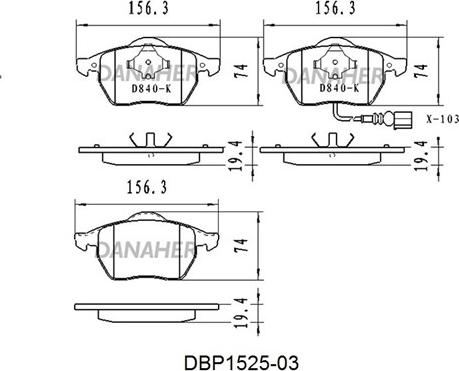 Danaher DBP1525-03 - Brake Pad Set, disc brake autospares.lv