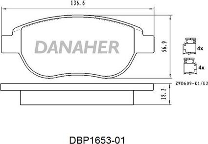 Danaher DBP1653-01 - Brake Pad Set, disc brake autospares.lv