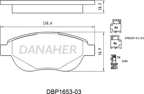 Danaher DBP1653-03 - Brake Pad Set, disc brake autospares.lv