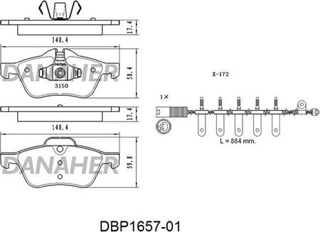 Danaher DBP1657-01 - Brake Pad Set, disc brake autospares.lv