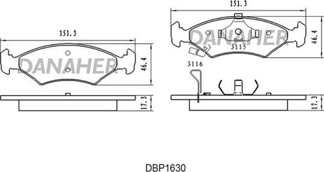Danaher DBP1630 - Brake Pad Set, disc brake autospares.lv