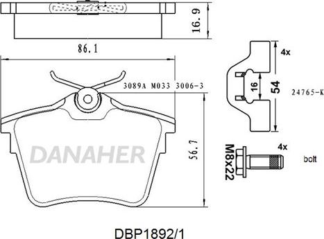 Danaher DBP1892/1 - Brake Pad Set, disc brake autospares.lv