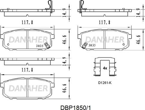 Danaher DBP1850/1 - Brake Pad Set, disc brake autospares.lv