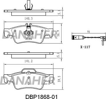 Danaher DBP1868-01 - Brake Pad Set, disc brake autospares.lv