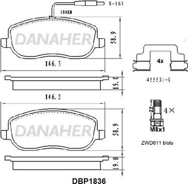 Danaher DBP1836 - Brake Pad Set, disc brake autospares.lv