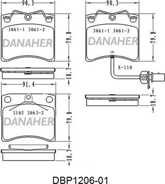 Danaher DBP1206-01 - Brake Pad Set, disc brake autospares.lv