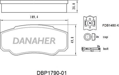 Danaher DBP1790-01 - Brake Pad Set, disc brake autospares.lv