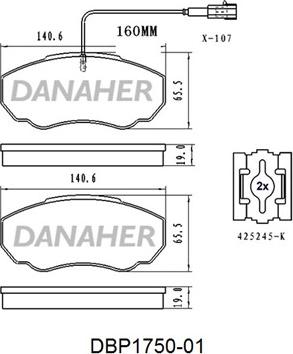 Danaher DBP1750-01 - Brake Pad Set, disc brake autospares.lv