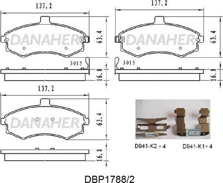 Danaher DBP1788/2 - Brake Pad Set, disc brake autospares.lv