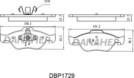 Danaher DBP1729 - Brake Pad Set, disc brake autospares.lv