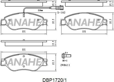 Danaher DBP1720/1 - Brake Pad Set, disc brake autospares.lv