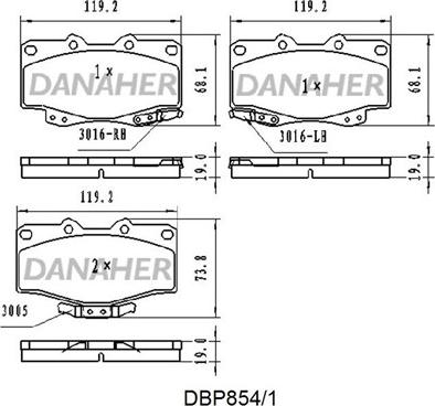 Danaher DBP854/1 - Brake Pad Set, disc brake autospares.lv