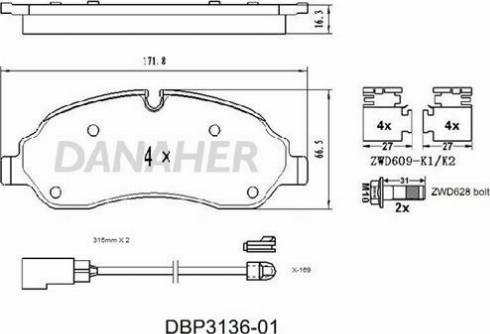 Danaher DBP3136-01 - Brake Pad Set, disc brake autospares.lv