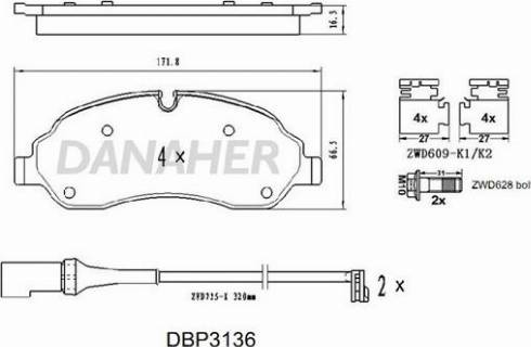 Danaher DBP3136 - Brake Pad Set, disc brake autospares.lv