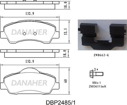 Danaher DBP2485/1 - Brake Pad Set, disc brake autospares.lv