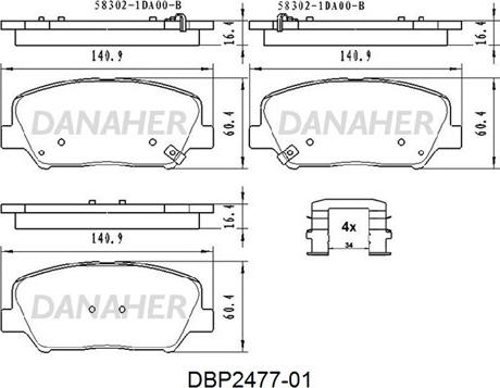 Danaher DBP2477-01 - Brake Pad Set, disc brake autospares.lv