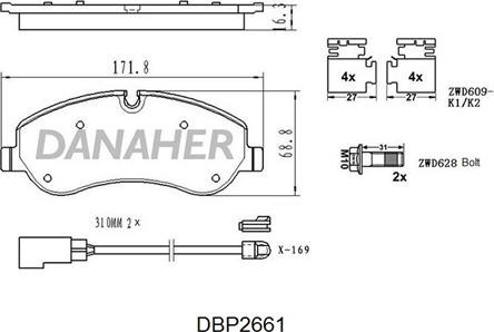 Danaher DBP2661 - Brake Pad Set, disc brake autospares.lv