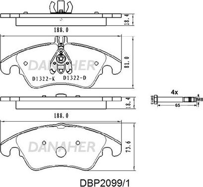 Danaher DBP2099/1 - Brake Pad Set, disc brake autospares.lv