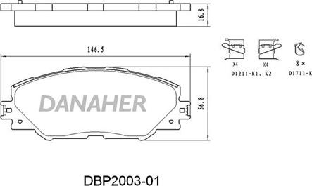 Danaher DBP2003-01 - Brake Pad Set, disc brake autospares.lv